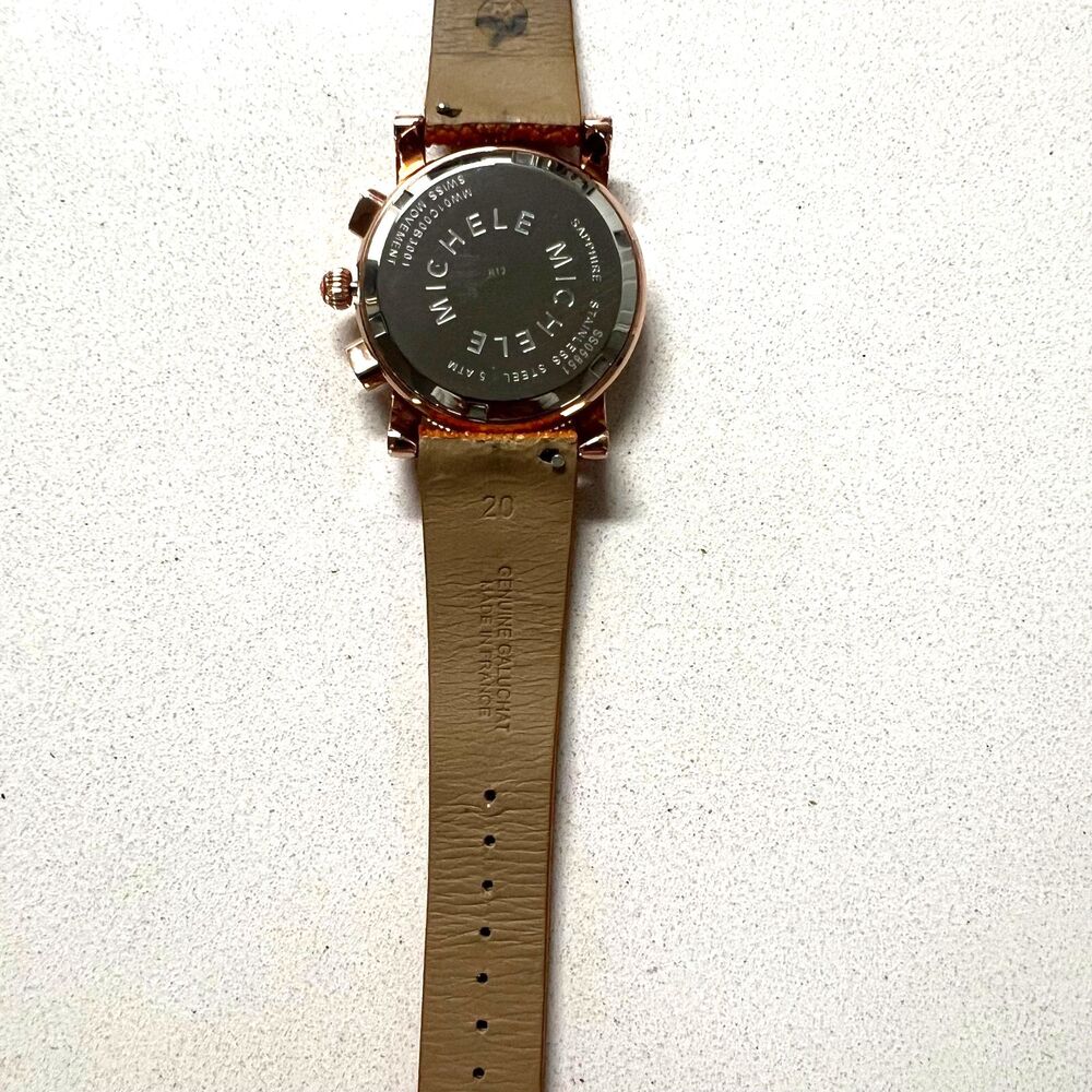 MICHELE Swiss Chronograph Watch Rose Gold Galuchat Stingray Strap - Picture 9 of 16